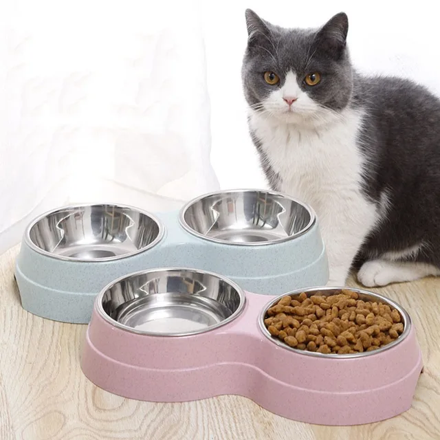 Double Pet Bowls Dog Food Water Feeder Stainless Steel Pet Drinking Dish Feeder Cat Puppy Feeding Supplies Small Dog Accessories 2