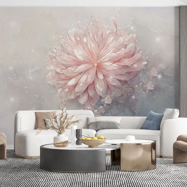 Tapisserie de fond d'image de fleurs de luxe léger, chambre à coucher, chevet, salon, papier peint en tissu, peinture murale 3