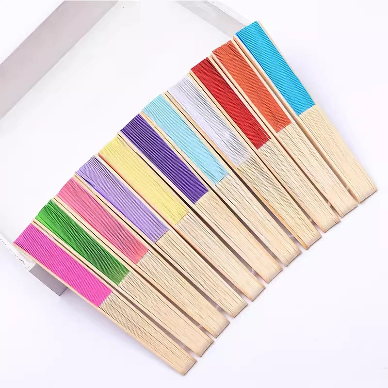 Folding Fan Hand Held Paper Folding Party Decorative Fashionable Simple Decorative Blank Candy Colored can DIY