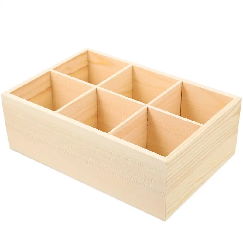 Wooden Desk Pencil Storage Box 6-Grid Stationery Marker Pen Holder School Office Pen Stand Marker Holder Pencil Display 1PC