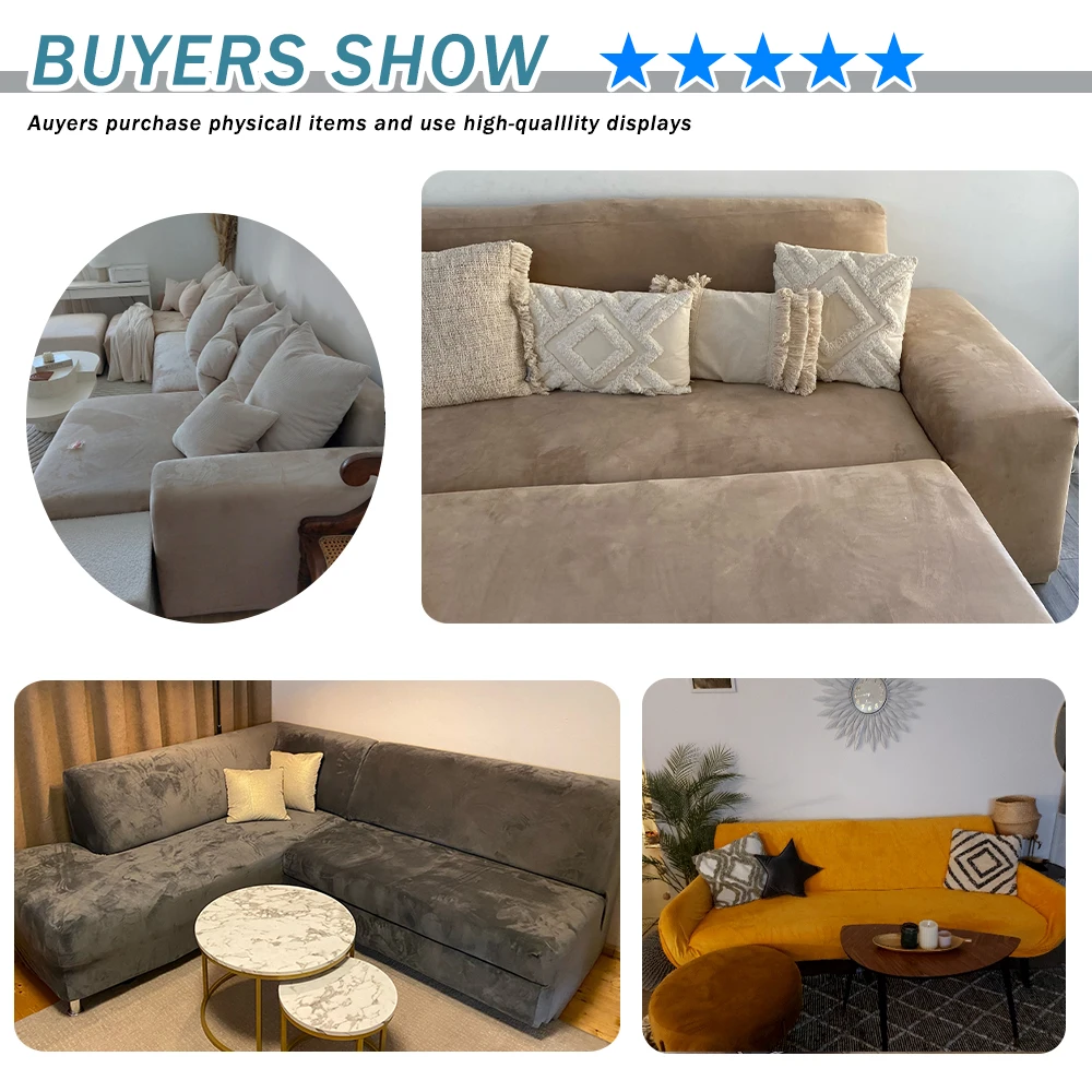 Velvet Sofa Cover Luxury L Shape Sofas Cover Plain Color Corner Sofa Covers Armchair Anti-dust Elastic Slipcover Pet Friendly 4