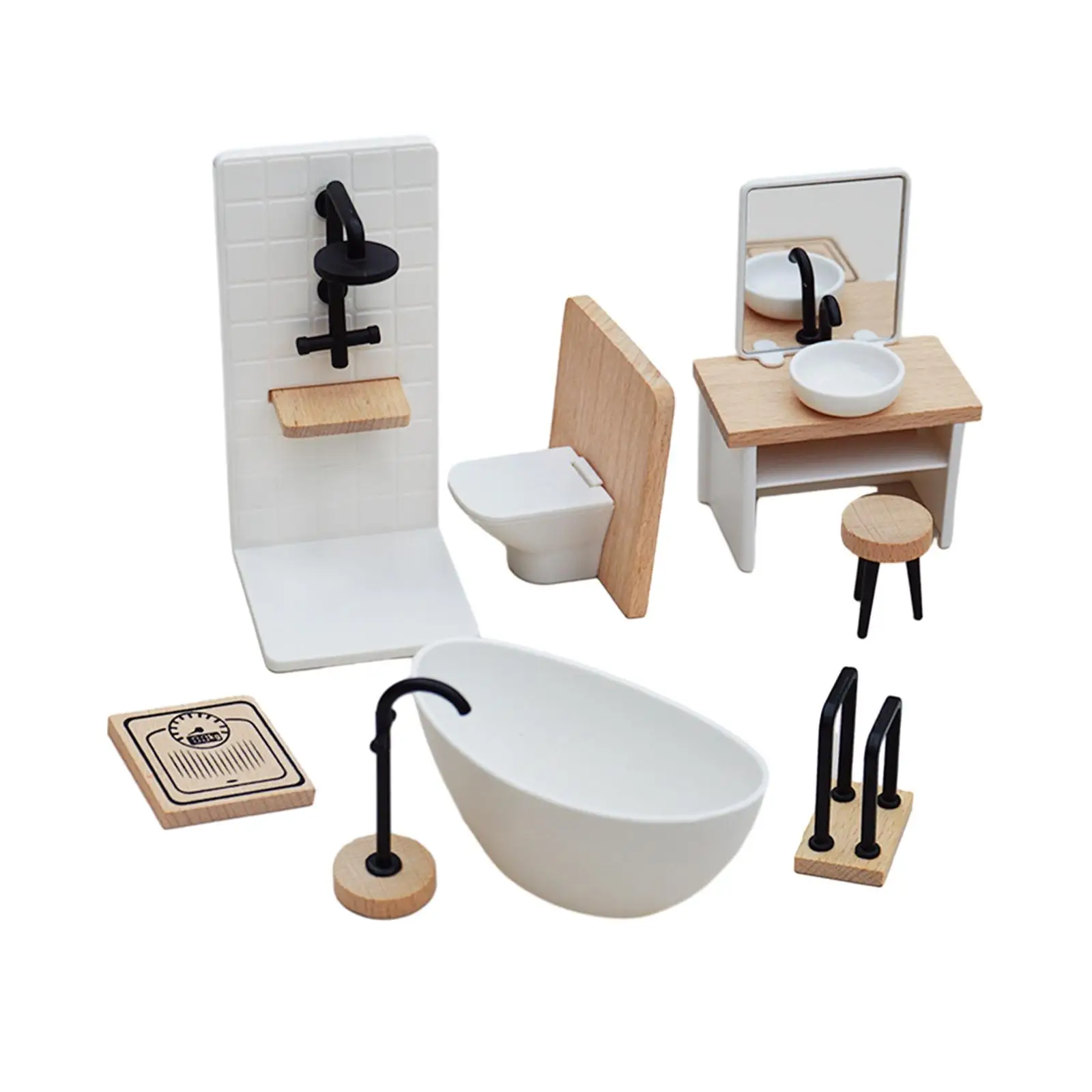 1:12 Scale Dollhouse Bathroom Set Dollhouse Decor Wash Basin Tub Toilet Model Valentines Day Gifts Miniature Hobby Crafts