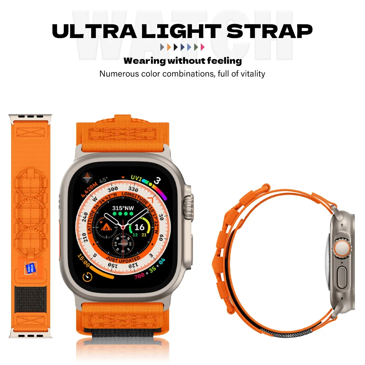 애플 워치용 스포츠 나일론 스트랩, 울트라 2 1 밴드, 49mm, 44mm, 42mm, 우븐 루프 팔찌, 아이워치 시리즈 9, 8, 7, 45mm, 6, 5, 4 se 밴드
