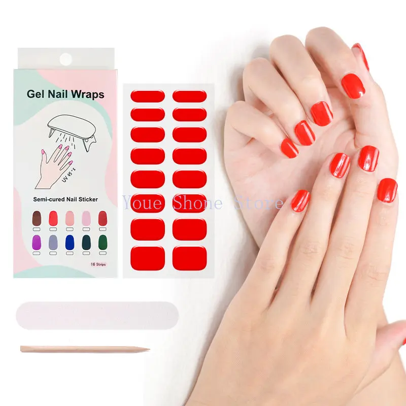 

1 Sheet Semi Cured Gel Nail Stickers Adhesive Waterproof Long Lasting Nails Art Gel Nail Wraps Harden In UV Lamp Need