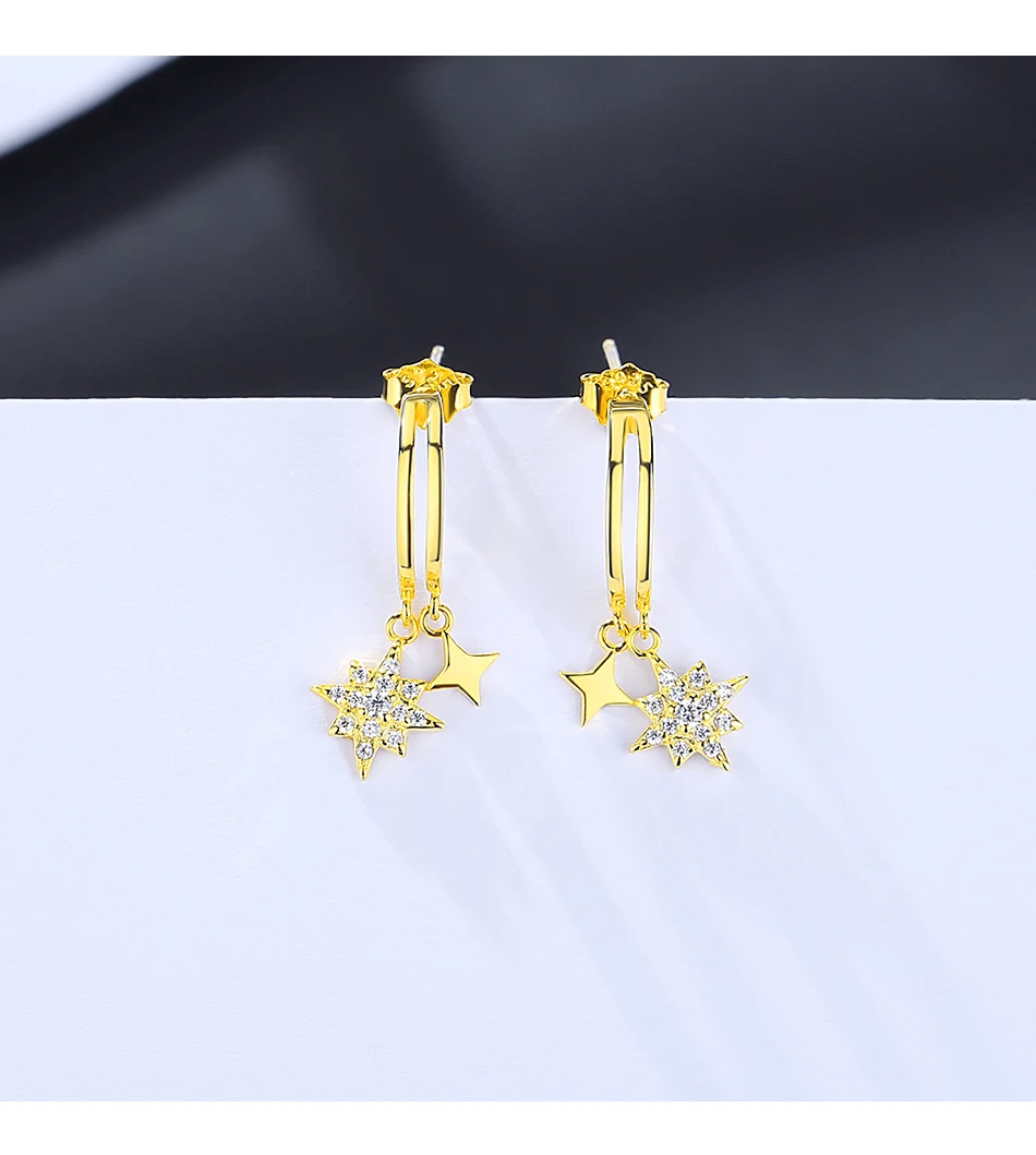 Orecchini pendenti in argento originali certificati Sparkling Stars per donna Accessori moda coreana CZ color oro_voghion.com