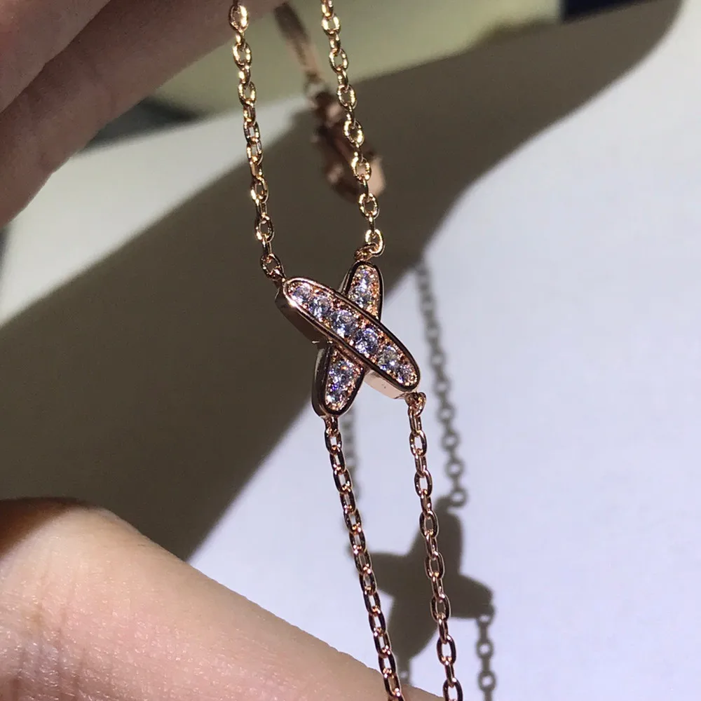 JEUX DE LIENS Jewelry Collection Luxury Brand Platinum Double Layer X-shaped Pendant Bracelet Suitable for Women's Party Gifts