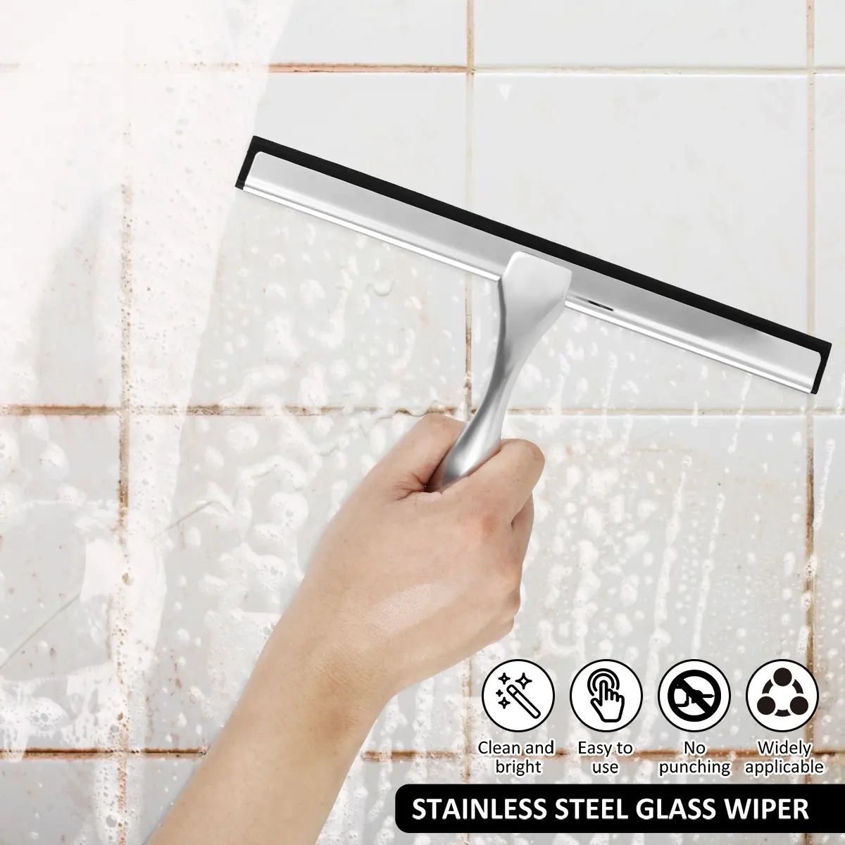 Window Cleaning Squeegee Cleaning Squeegee Window Cleaning Tool Shower Squeegee Stainless Steel Shower Squeegee with Suction Cup Window Glass Squeegee Multi-Purpose Cleaning Tool For Bathroom Kitchen Car