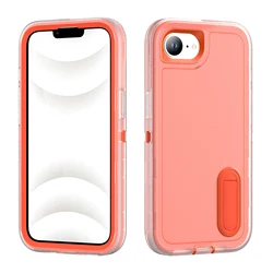 Heavy Duty Shockproof Kickstand Matte Dual - Layer Hard Back Case Cover - iPhone 6 7 8 Plus (Clear Orange)