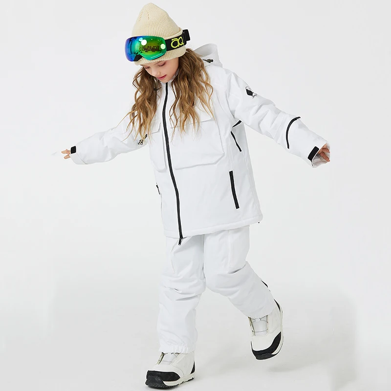 

Outdoor Kids Skiing Suit 2024 Thickening Warm Boy Snow Clothes Girl Ski Sport Costumes Winter Waterproof Snowboard Jacket Pants