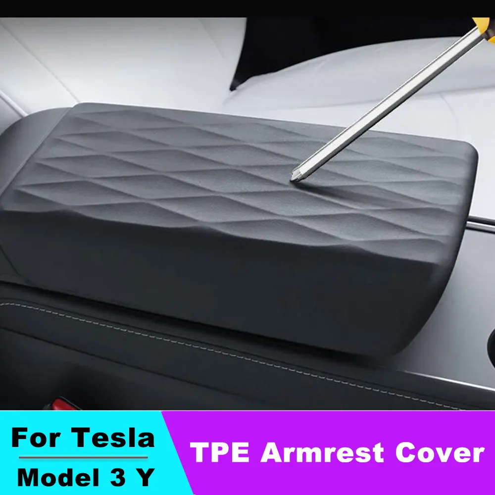 

TPE Car Central Console Armrest Cover For Tesla Model 3 Model Y Scratchproof Wear-Resistant Armrest Box Modification Decor