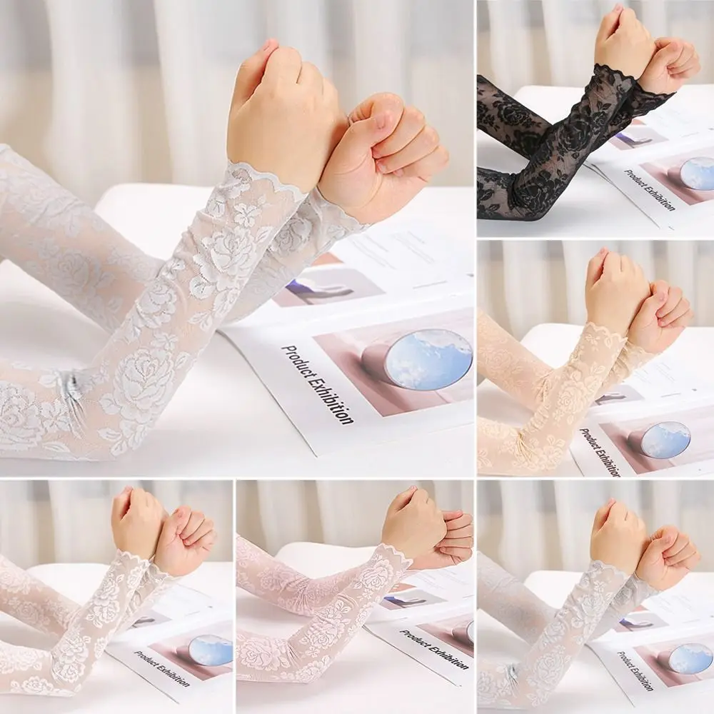 

Sun Protection Hollow-Out Arm Sleeves Long Lace Gloves Cycling Gloves Fingerless Gloves Thin Mittens