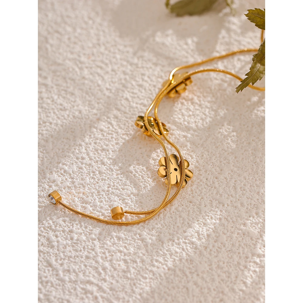 Yhpup Fashion Stainless Steel Metal Flower Chain Necklace Bracelet 18K Gold Color PVD Plated Waterproof Charm Jewelry Gift 2