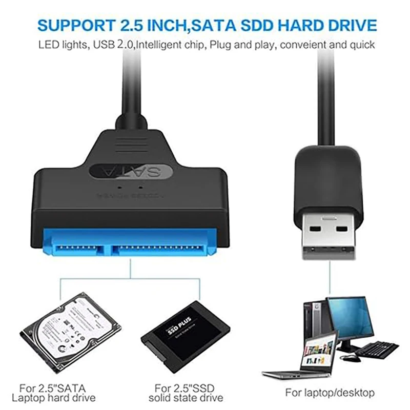 USB 2.0을 사용하는 2.0 OTG SATA 어댑터, 2.5인치 외장 하드 드라이브, 솔리드 스테이트 드라이브, 하드 드라이브 어댑터 케이블 지원