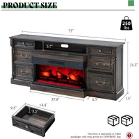 75" Fireplace TV Stand, Large TVs Stands with 36" Fireplace, with Solid Wood Roman Column, 2 Drawers & Cabinets Storage TV Stand 2
