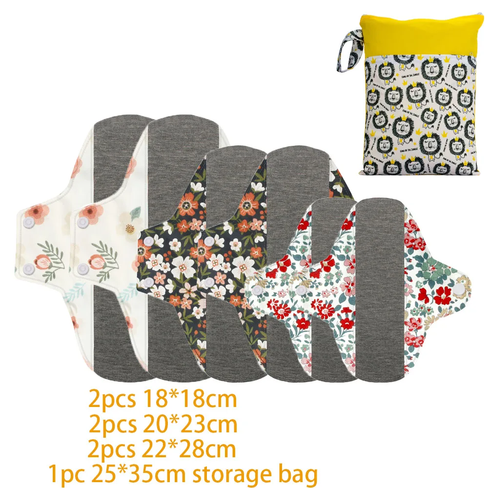 6PCS Washable Menstrual Pads Day and Night Combo Cloth Sanitary Pads Graphene Breathable Reusable Panty Liner with Storage Bag
