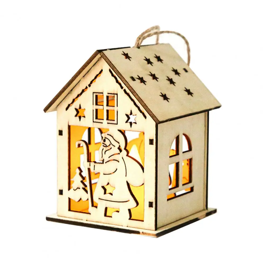 Christmas LED Wood House Ornaments Eco friendly Glowing Mini Personalize Illuminate Christmas Tree Pendant
