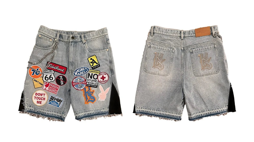 Denim Shorts Summer Jeans Shorts Y2K Jeans Men Women Hip Hop Cartoon Graphics Streetwear Retro Patchwork Loose Denim Fitness Casual