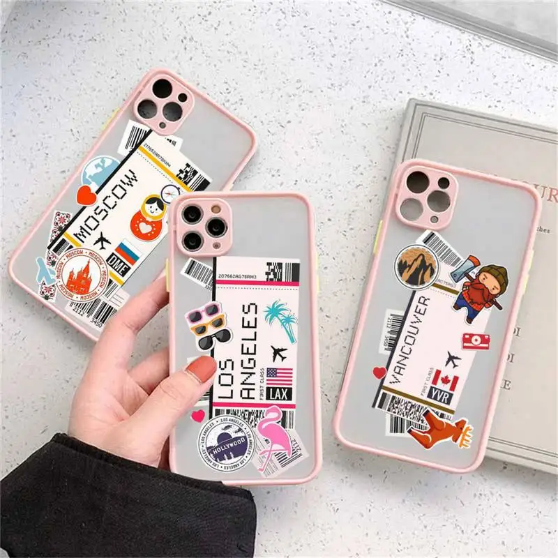 Air Ticket Usa City London Paris Tokyo Custodia Per Telefono Da Viaggio Opaca Trasparente Per Iphone 14 11 12 13 Plus Mini X Xs Xr Pro Max