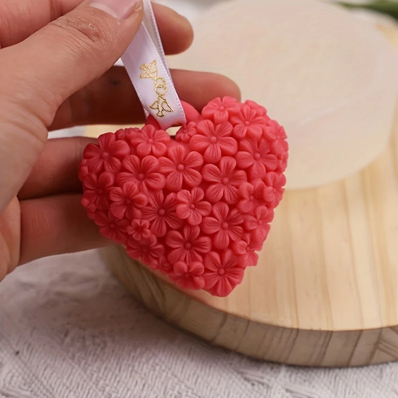 Heart Shaped Cherry Blossom Floral Tag Silicone Mold for Aromatherapy Plaster Car Pendant Closet Freshener Candle Wax Casting