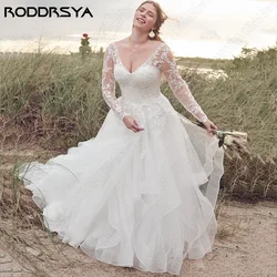 RODDRSYA Plus Size Long Sleeve Wedding Dresses For Woman Beach Bride Lace V-Neck robe de mariée Tulle A-Line 2024 Bridal Gowns