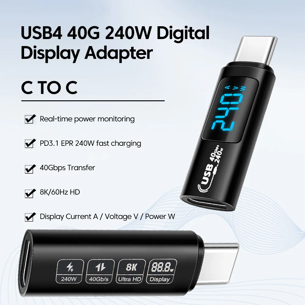 Elough 디지털 디스플레이 어댑터, USB 4.0, 40Gbps C to C 고속 충전 커넥터, 아이폰 15 삼성 노트북 변환기, 240W