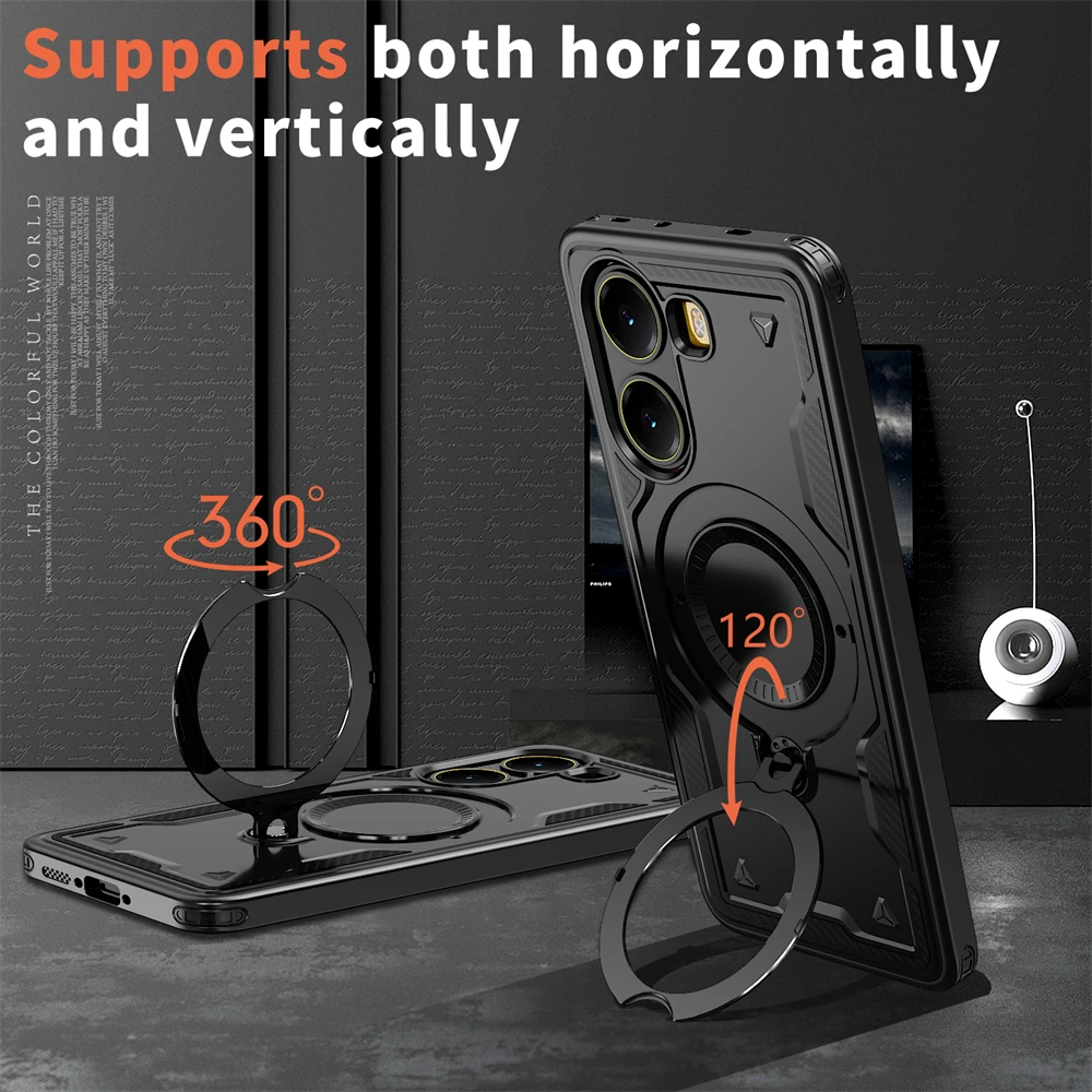 Shockproof Magnetic Bracket Phone Case with Armor Ring Holder and Stand - Military Grade Drop-Proof Protection