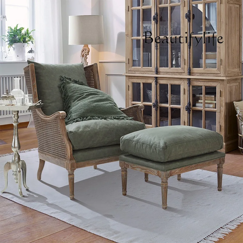 

French Retro Single-Seat Sofa Chair Living Room Home Rattan Chair