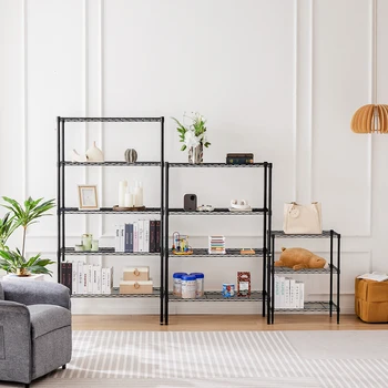 JHK 3-5 Tier Storage Bookshelf Adjustable Metal Wire Racks Heavy Duty Standing Shelf Organizer for Living Room and Kitchen 1