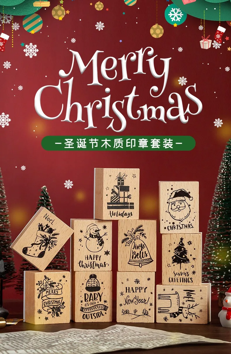Description Picture 3 of itemChristmas Wood Stamps Set DIY Seal Stamping for Scrapbooking Card Making Journaling Hobby DIY Decorative Craft Supplies