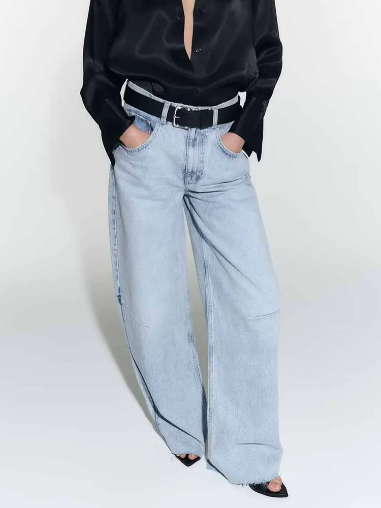 Spring and autumn new women's fashion European and American casual all-match foreign style mid-rise stitched pleated jeans