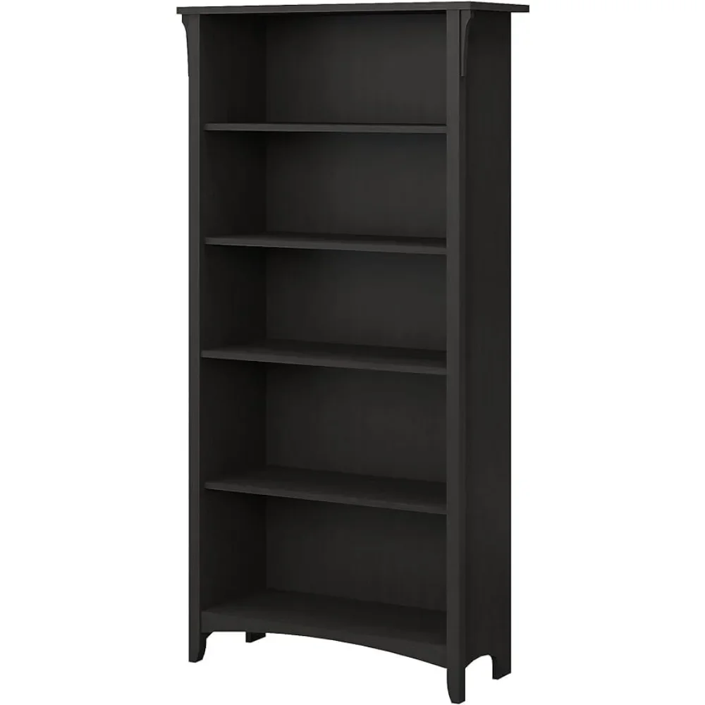 

New Salinas Tall 5 Shelf Bookcase in Vintage Black | Distressed Style Modern Farmhouse Bookshelf for Living Room and Home Office