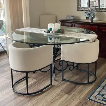 Modern Upholstered Barrel Dining Chairs with Arms Set of 4, Linen Kitchen & Dining Room Chairs, 18.5 1