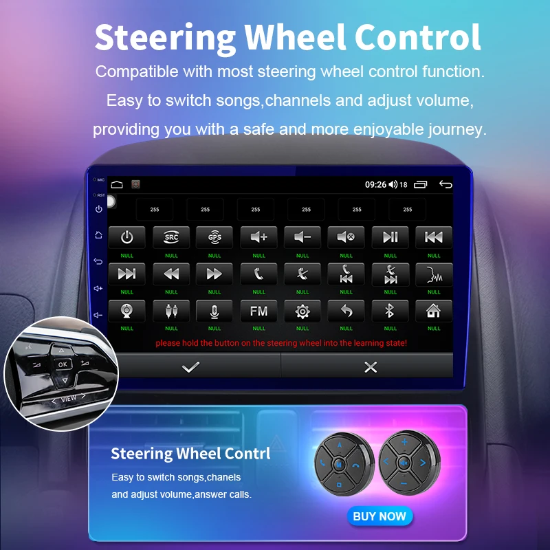 EKIY Universal Car Steering Wheel Control Key Smart Wireless Remote Control Button for Car Radio Navigation DVD GPS Multimedia