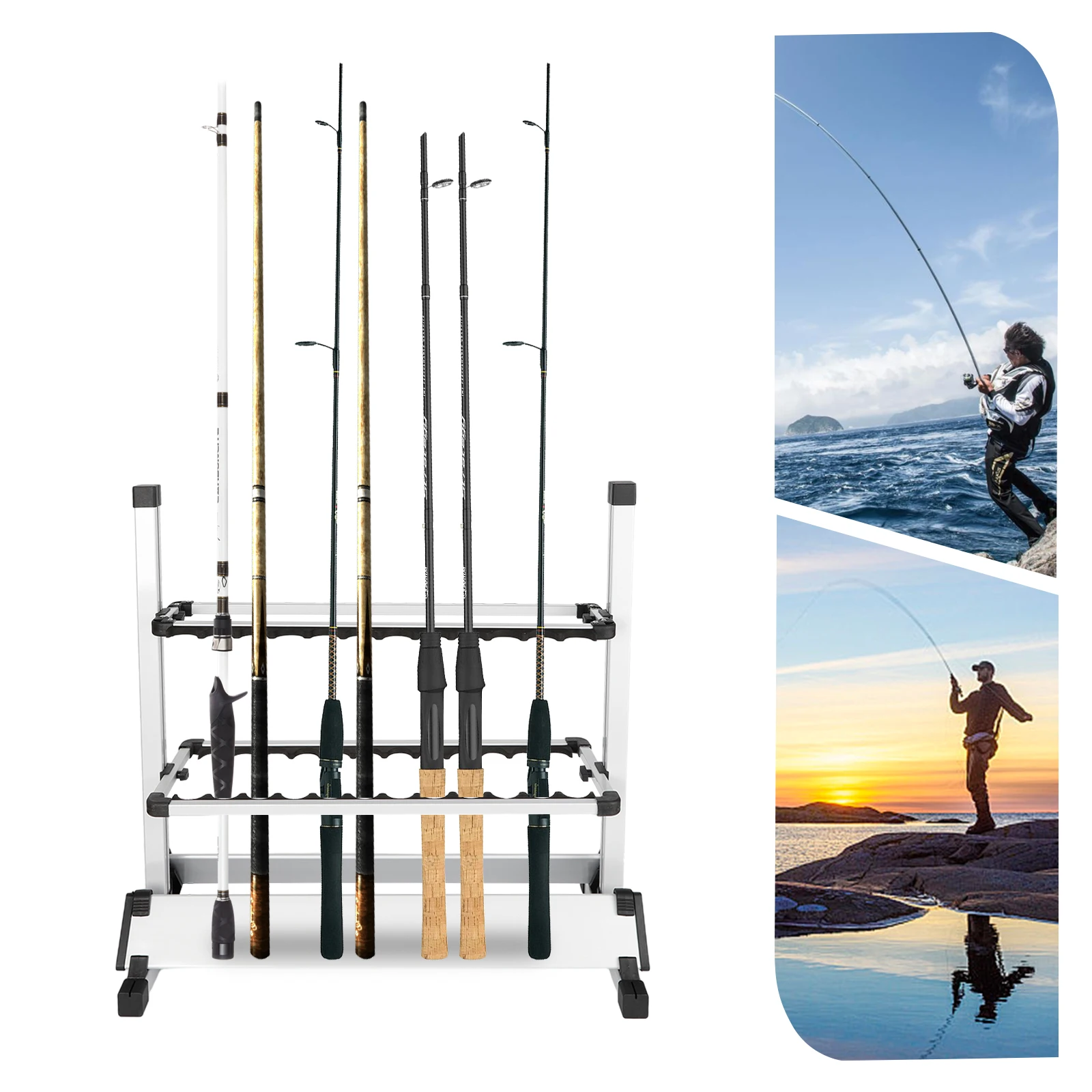 Vertical Fishing Rod Storage Savior Equipment Aluminum Fishing Rod Rack -  Holds 24-48 Rods, Vertical Floor Stand For Garage Storage Mobile Rifle