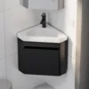 22" Corner Bathroom Vanity Sink Combo for Small Space Wall Mounted Floating Cabinet with White Resin Sink & Matte Black Faucet 1