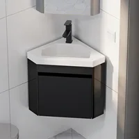 22" Corner Bathroom Vanity Sink Combo for Small Space Wall Mounted Floating Cabinet with White Resin Sink & Matte Black Faucet 1