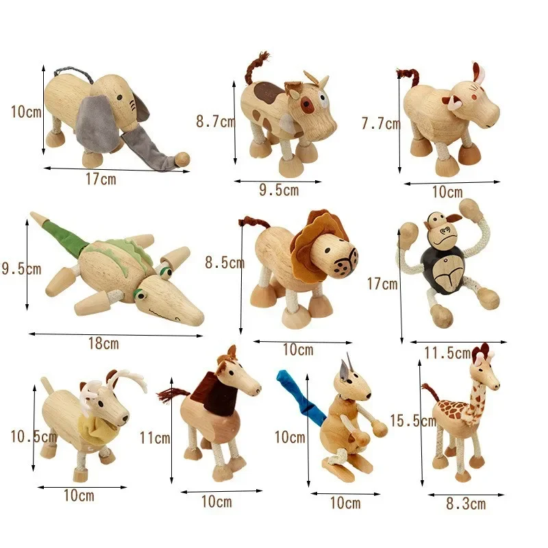 Wooden Action Toy Figures Simulation Animal Movable Joint Model Doll Elephant Monkey Giraffe Lion Educational Toys For Children - 5