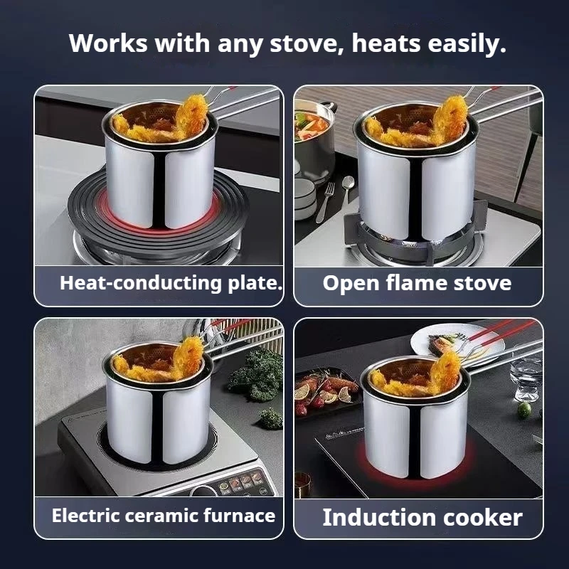 Stainless steel multi-functional frying pan small household oil pan suitable for induction cookers mini size and oil-saving