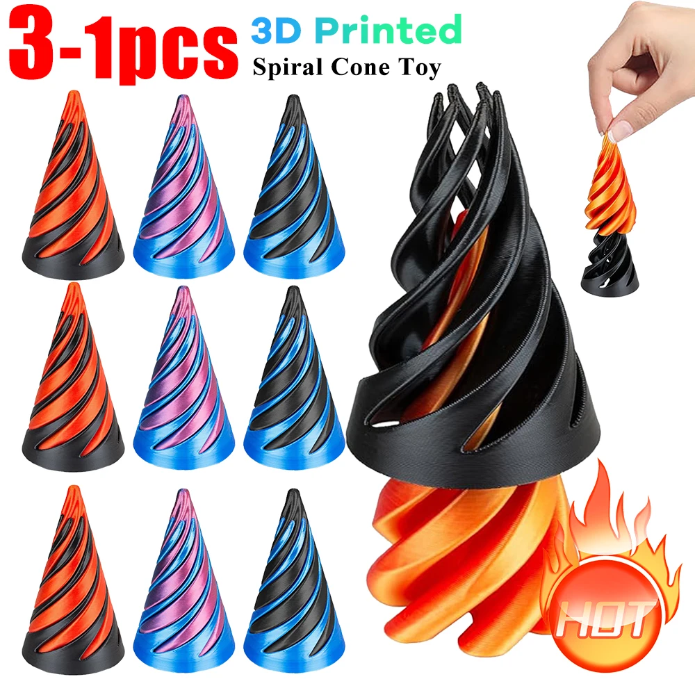 3-1pc 3D Printed Spiral Cone Toy Impossible Pyramid Passthrough Sculpture Fidget Anti Stress Toy for Kids