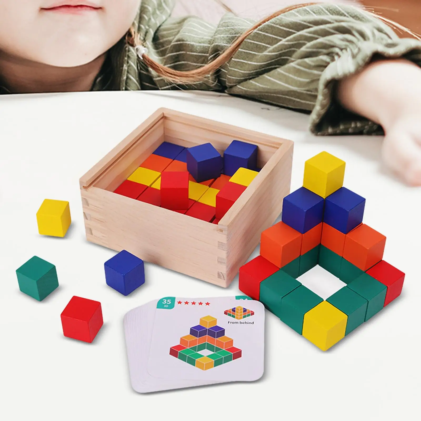 

Wooden Building Blocks Stacking Game Puzzle Making Educational Toy Colorful Wooden Color Cubes for Kids Preschool Toddlers Gifts