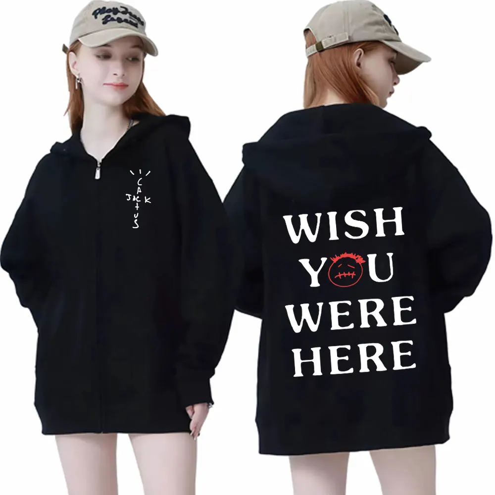 

Rapper Cactus Jack Graphic Zipper Hoodies Unisex Fashion Hip Hop Zip Up Sweatshirts Autumn Winter High Quality Fleece Pullovers