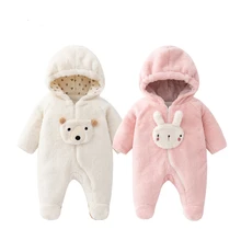  Winter Newborn Baby Boys Rompers Plush Thicken Warm Girls Jumpsuit Hooded Cartoon Infants Onesie Clothes 