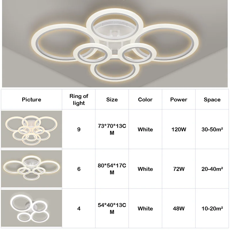 SOLVE Modern Chandelier 4/6/9 Rings Remote Control Dimming Led Ceiling Lights for Living Room Bedroom Kitchen Decoration Fixture
