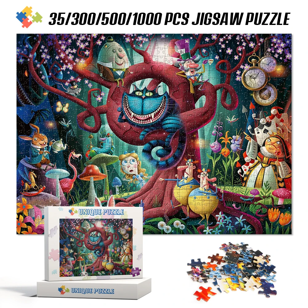 Disney Cartoon Thick Cardboard Puzzles 35/300/500/1000Pcs Jigsaw Puzzles for Adults Alice In Wonderland Anime Puzzles Kids Toys