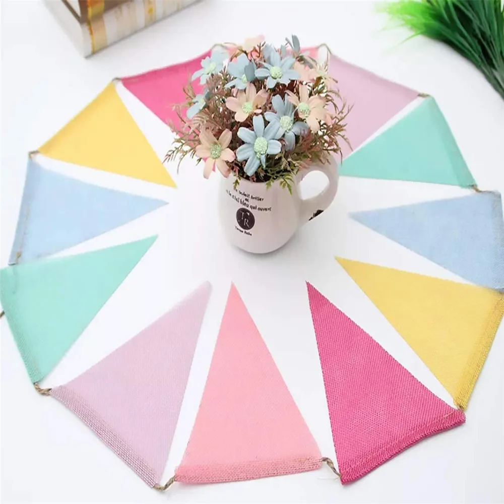 4M Colorful Jute Linen Flags Pennant Birthday Bunting Banners Wall Hanging Wedding Hanging Banner Party Garland Home Decor birthday streamers birthday banner party decorations