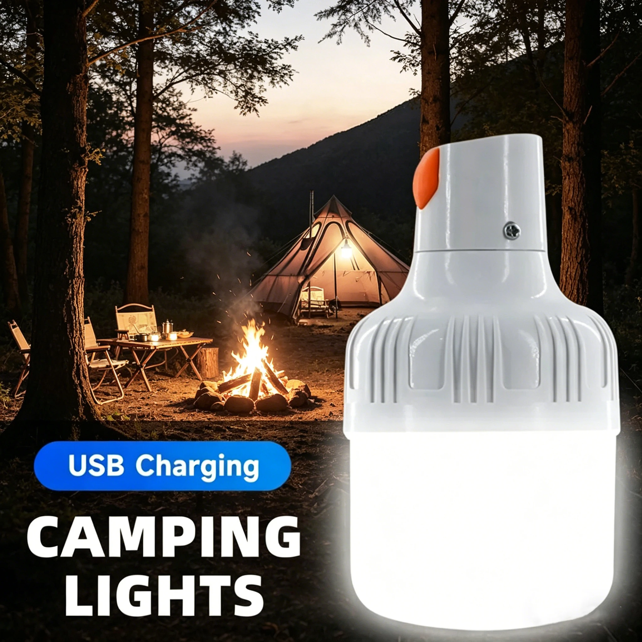 1PC Outdoor USB Rechargeable LED Lamp Bulbs 60W Emergency Light Hook Up Camping Fishing Portable Lantern Night Lights