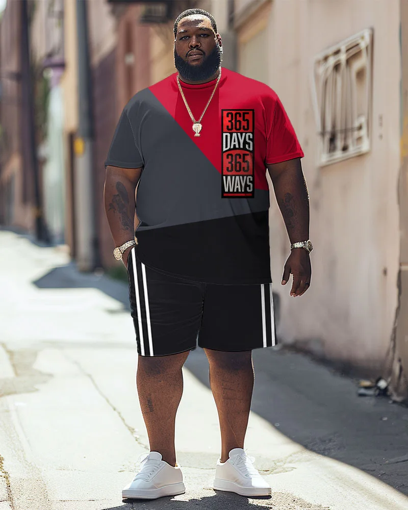 Biggmans Two Piece T-Shirt Sets for Men's Clothing Struggle Letter Print Top Large Shorts Round Neck Big Plus Size Suit L-9Xl