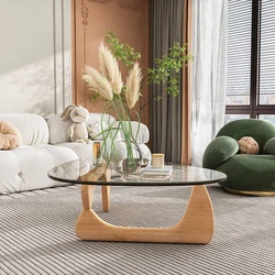 Ins Triangle Glass Coffee Table Transparent Glass Coffee Table Solid Wood Living Room Minimalist Table Modern Nordic Furniture