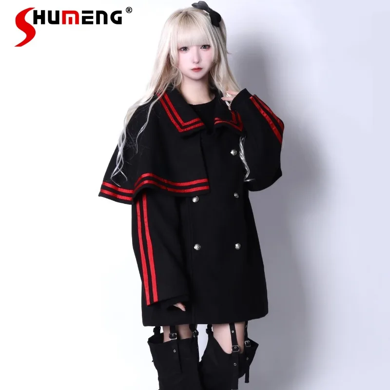 Japanese Rojita Mine Series Mass-Produced College Style Double Brewed Cloak Coat Autumn And Winter New Outside Woolen Overcoat