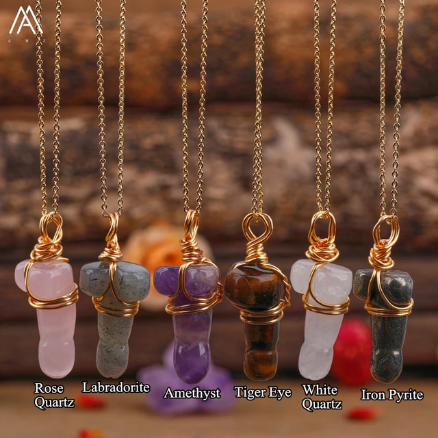 Collar con colgante cristal curativo para mujer, colgante de pene de piedras preciosas envueltas en joyería de meditación Mineral, regalo para - AliExpress Mobile